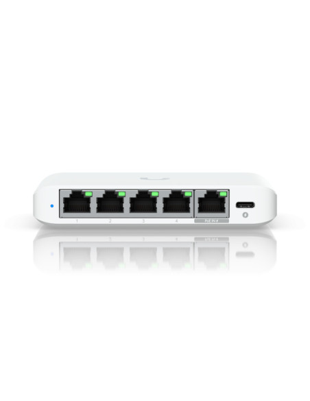 Switch-uri Ubiquiti USW-Flex-2.5G-5, 5 porturi RJ45 1/2.5 GbE, capacitate 25 Gbps, 1 adaptor de alimentare AC, 5V DC, 1A, 1 PoE