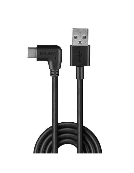 Cabluri video LINDY Cablu Lindy USB C 2 90°, lungime 1m, putere maxima 15W, latime de banda suportata 480Mbps, negru