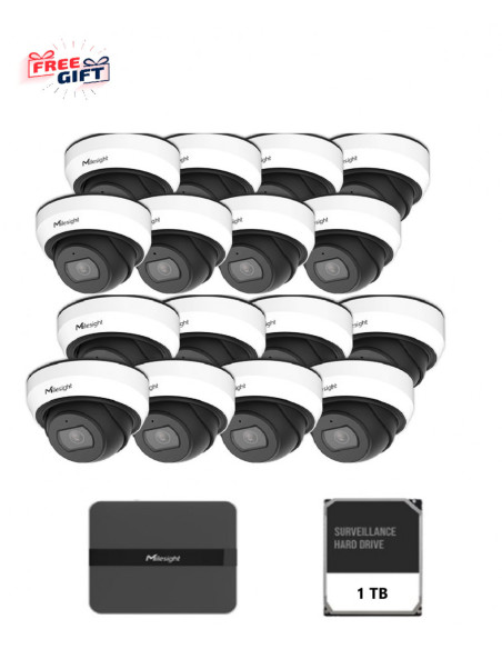 Camere supraveghere IP MILESIGHT TECHNOLOGY Kit supraveghere video Milesight 16 camere Dome MS-C2973-PD + 1 NVR MS- N5016-PE