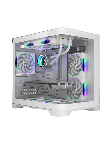 Carcase 1st PLAYER Carcasa 1stPlayer gaming UV5-wh-Hub, 5 ventilatoare aRGB infinity efect plus PWM, telecomanda, Micro-ATX, alb