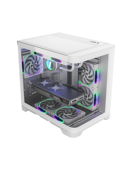 Carcase 1st PLAYER Carcasa 1stPlayer gaming UV5-wh-Hub, 5 ventilatoare aRGB infinity efect plus PWM, telecomanda, Micro-ATX, alb