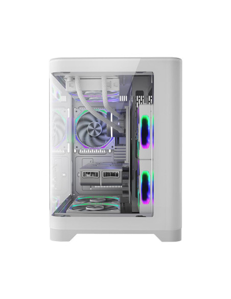 Carcase 1st PLAYER Carcasa 1stPlayer gaming UV5-wh-Hub, 5 ventilatoare aRGB infinity efect plus PWM, telecomanda, Micro-ATX, alb