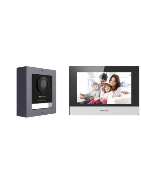Video HIKVISION Kit videointercom IP Hikvision DS-KIS602(B), contine: DS-KD8003- IME1(B)/Surface × 1, DS-KH6320-WTE1 × 1, 4-port