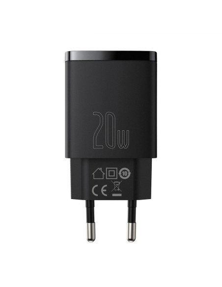 Incarcatoare telefoane BASEUS Incarcator retea Baseus Compact, Quick Charge 20W, 1 x USB Type-C 5V/3A max, 1 x USB 5V/3A, negru