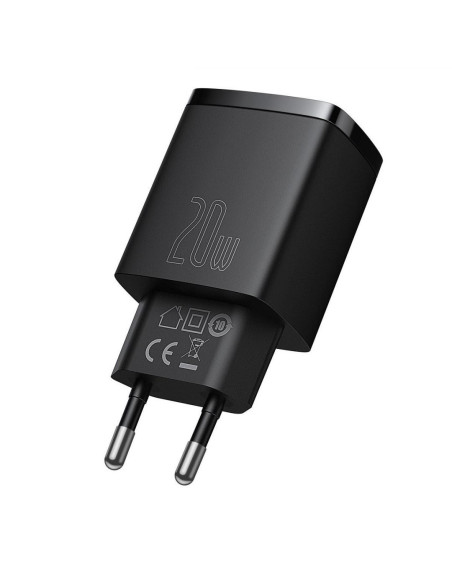 Incarcatoare telefoane BASEUS Incarcator retea Baseus Compact, Quick Charge 20W, 1 x USB Type-C 5V/3A max, 1 x USB 5V/3A, negru