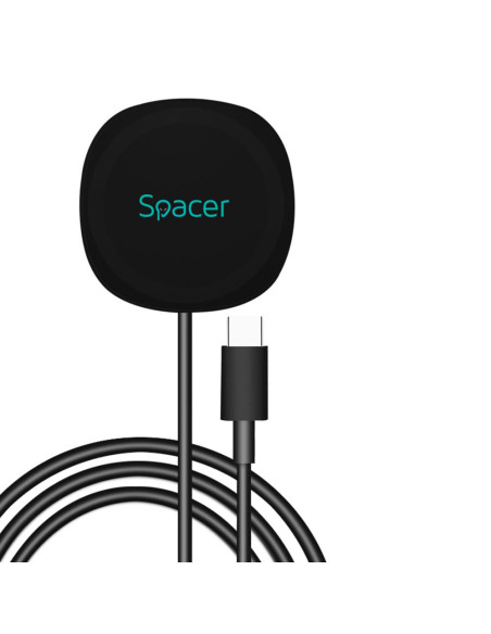 Incarcatoare telefoane SPACER Incarcator wireless Spacer, Quick Charge 15W Qi, conector Type-C, rol de stand prin prindere magne