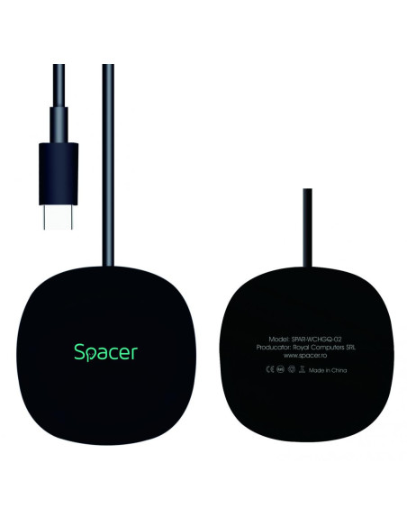 Incarcatoare telefoane SPACER Incarcator wireless Spacer, Quick Charge 15W Qi, conector Type-C, rol de stand prin prindere magne