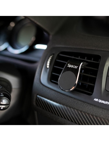 Accesorii SPACER Suport auto Spacer pentru smartPhone, fixare in grilaj bord, prindere magnetica telefon 360 grade, negru