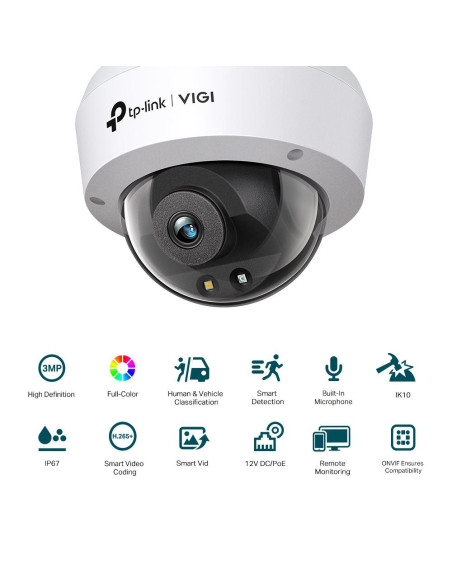 Camere supraveghere IP TP-LINK Camera IP Dome TP-Link VIGI C230(2.8MM), 3MP, Lentila 2.8mm, IR+WL 30ml, rezolutie video 2304 × 1