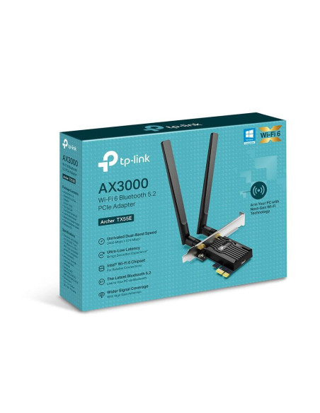 Routere Wireless TP-Link Adaptor PCle Wi-Fi 6 AX3000 WI-FI 6 cu Bluetooth 5.2 ARCHER TX55E, 2× Antene Dual-Band High-Gain, Stand