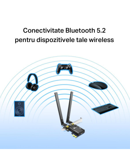 Routere Wireless TP-Link Adaptor PCle Wi-Fi 6 AX3000 WI-FI 6 cu Bluetooth 5.2 ARCHER TX55E, 2× Antene Dual-Band High-Gain, Stand