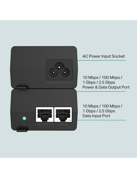 Accesorii switch-uri TP-LINK "2.5G PoE+ Injector Adapter PORT: 1× 2.5G PoE Port, 1× 2.5G Non-PoE Port SPEC: 802.3at/af Compliant