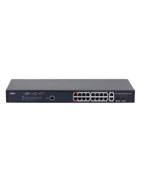 Switch-uri Dahua Managed Switch 18 porturi, 16 porturi POE, Gigabit, Port 1-16:16 × 10M/100M/1000MBase-T (PoE), Port 17-18:2 × 1