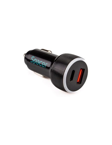 Incarcatoare telefoane SPACER Alim. auto Spacer USB-A&C 17W negru