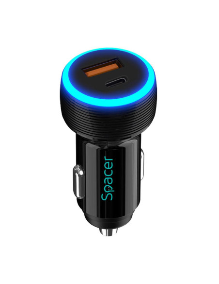 Incarcatoare telefoane SPACER Alim. auto Spacer USB-A&C 17W negru