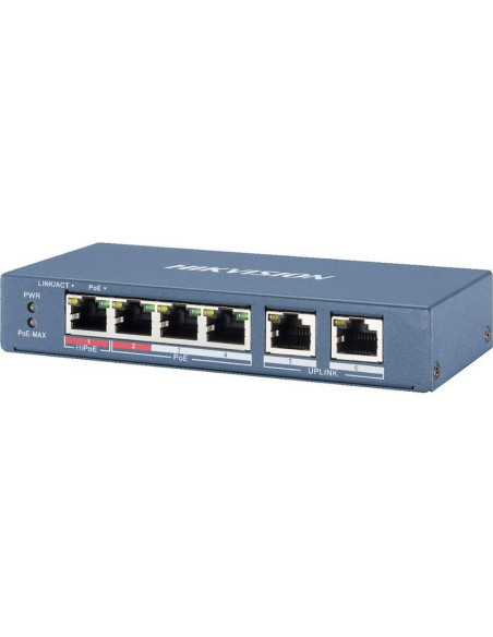 Switch-uri HIKVISION Switch 4 porturi PoE Hikvision DS-3E1106HP-EI 4 × 100 Mbps PoE RJ45 ports, 2 × 100 Mbps network RJ45 ports,
