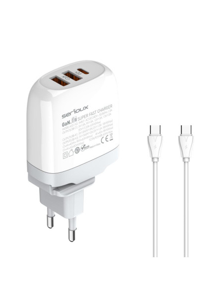 Incarcatoare telefoane SERIOUX Incarcator retea Serioux 65W GAN QC, Intrare: AC100-240V 50/60Hz 1.5A, Ieșire (USB-C1): 5V-3A 9V-