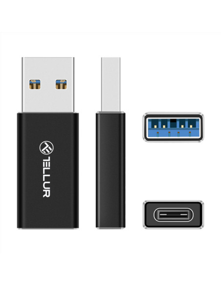 Cabluri periferice TELLUR Adaptor USB-A la USB-C Tellur, 3A, viteze de transfer de pana la 480Mbps, negru