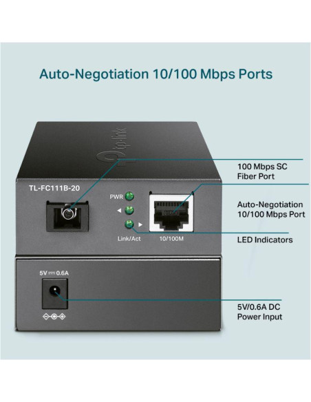 Accesorii switch-uri TP-LINK "10/100 Mbps RJ45 to 100 Mbps Single-mode SC WDM Bi-Directional Fiber Converter PORT: 1× 100Mbps SC