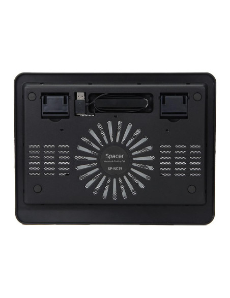 Stand & cooling pad SPACER STAND LAPTOP SPACER SP-NC19 15.6", sita metal, fan 14cm, led albastru, negru