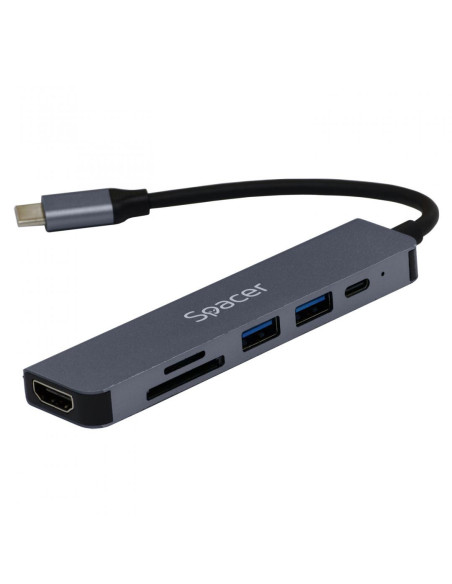 Docking station SPACER Docking station SPACER SPDS-TYPEC-HUPS-6IN1, USB Type-C, 87W, Gri, 2 ani Garantie