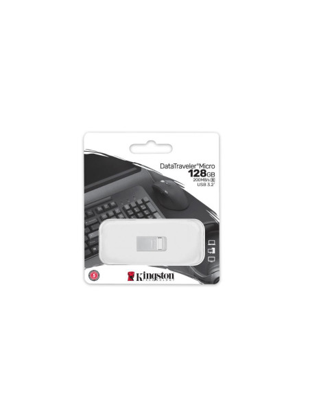 Memorii USB KINGSTON Memorie USB Kingston DataTraveler Micro 128 GB, USB 3.2, Argintiu