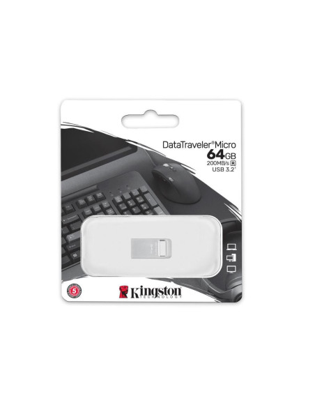 Memorii USB KINGSTON Memorie USB Kingston DataTraveler Micro 64 GB, USB 3.2, Argintiu