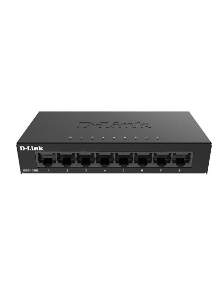 Switch-uri D-Link Switch DGS-108GL, 8 porturi Gigabit, Capacity 16Gbps, desktop, faramanagement, metal, negru, fara ventilator,