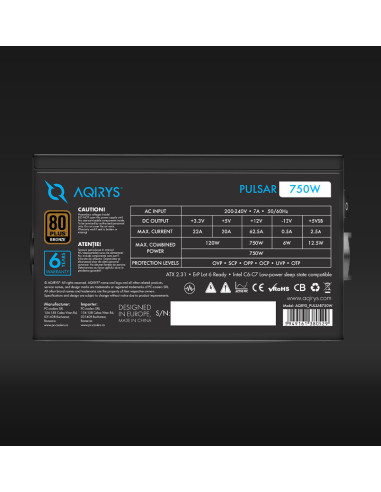 Surse PC AQIRYS Sursa Aqirys Pulsar, 80+ White,...