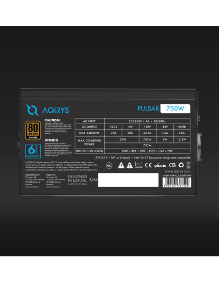 Surse PC AQIRYS Sursa Aqirys Pulsar, 80+ White, RGB, 750W