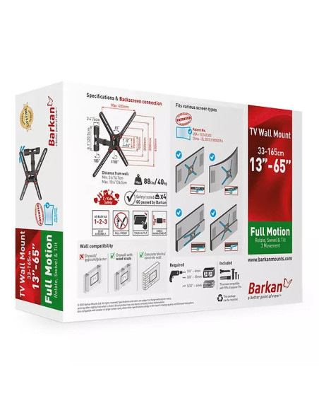 Suport TV / Monitor BARKAN ﻿Suport TV de perete, Barkan BM331, Fix, 13"- 65", VESA 400 x 400 mm, suporta pana la 40kg, negru