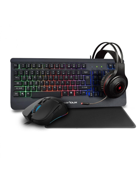 Kit mouse tastatura SERIOUX Kit Gaming Serioux Kayel 4 in 1, Tastatura de gaming, 104 taste, 19 taste Anti-ghosting , design sli