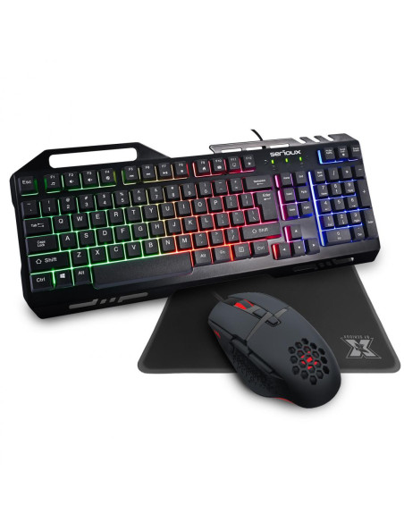 Kit mouse tastatura SERIOUX Kit Gaming Serioux Tobis 3 in 1, Tastatura de gaming, 104 taste, 7 taste Anti-ghosting, design slim,