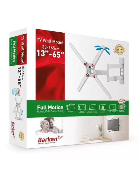Suport TV / Monitor BARKAN ﻿Suport TV de perete, Barkan 3400W.W, Fix, 29"- 65", VESA 400 x 400 mm, suporta pana la 40kg, alb