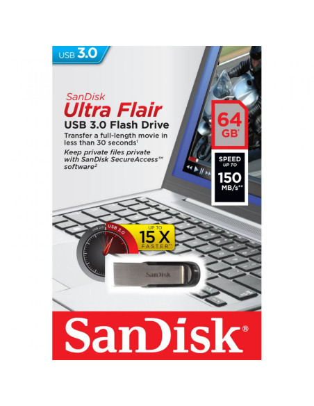 Memorii USB SANDISK Memorie USB SanDisk Ultra Flair 64 GB, USB 3.0, Negru