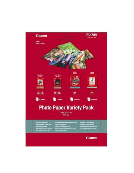 Hartie foto CANON Hartie foto Canon VP-101S Variety Pack, dimensiune 10x15cm, greutate 200g/m2, 20 coli, 5 High gloss, 5 semi gl
