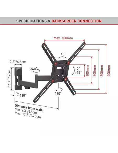 Suport TV / Monitor BARKAN ﻿Suport TV de perete, Barkan 3420.B, Fix, 29"- 56", VESA 400 x 400 mm, suporta pana la 25kg, negru
