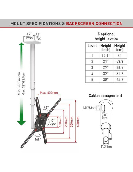 Suport TV / Monitor BARKAN ﻿Suport TV de perete, Barkan 3500.W, Fix, 29"- 65", VESA 400 x 400 mm, suporta pana la 40kg, alb