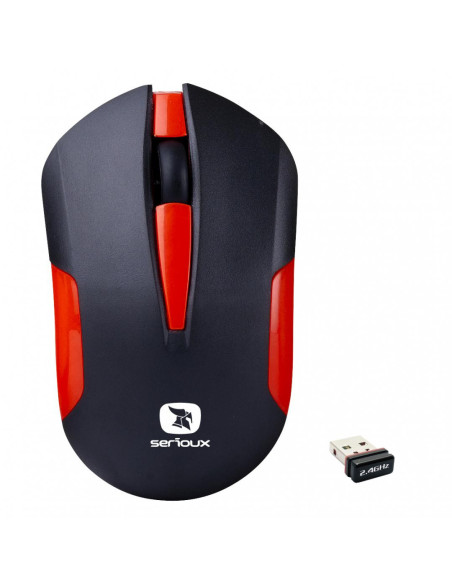 Mouse SERIOUX Mouse Serioux wireless, Drago 300, 1000dpi, rosu, baterie AA inclusa ,receptor nano, blister, USB