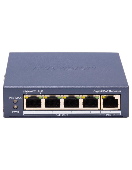 Switch-uri HIKVISION Repetor PoE Hikvision DS-3E0505P-E/R: 5 × 10/100 Mbps PoE PoE RJ45 port, 4 porturi PoE maxim 30W, buget PoE