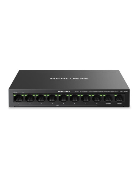 Switch-uri MERCUSYS Switch desktop Mercusys 8-Port 10/100 Mbps + 2-Port Gigabit Desktop Switch with 8-Port PoE+, IEEE 802.3x Flo