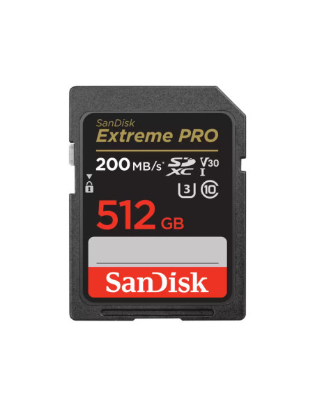 Carduri memorie SanDisk Extreme PRO. Capacity: 512 GB, Flash card type: SDXC, Flash memory class: Class 10, Read speed: 200 MB/s