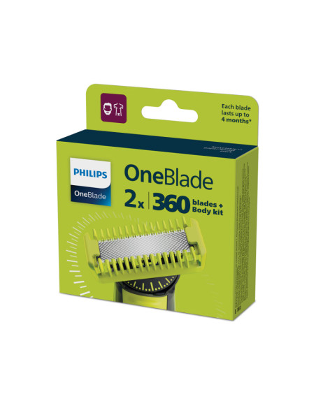 Accesorii PHILIPS Rezerva OneBlade QP624/50, set fata si Corp: 2 lame 360 + 2 accesorii (pieptene pentru corp si accesoriu pentr