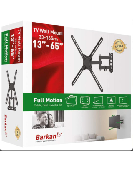 Suport TV / Monitor BARKAN Suport perete LCD/Plasma plat/curbat Barkan, 13-65",3 miscari: Extension, Swivel,Tilt, VESA max. 400x