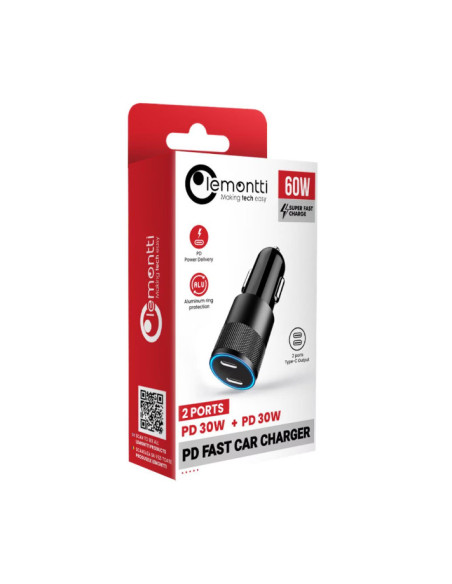 Incarcatoare telefoane LEMONTTI Incarcator auto Lemontti fast Charge Type-C PD,60W, USB-C 30W, USB-C 30W, incarcare rapida pe am