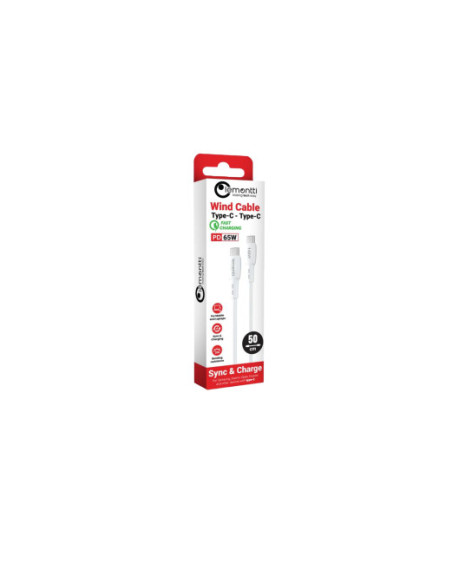 Cabluri periferice LEMONTTI Cablu Lemontti Wind Fast Charge Type-C la Type-C, PD 65W, lungime 0.5m, Alb