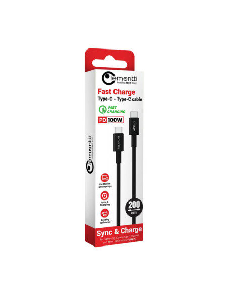 Cabluri periferice LEMONTTI Cablu Lemontti Fast Charge Type-C la Type-C, PD, 100W, lungime 2m, Negru