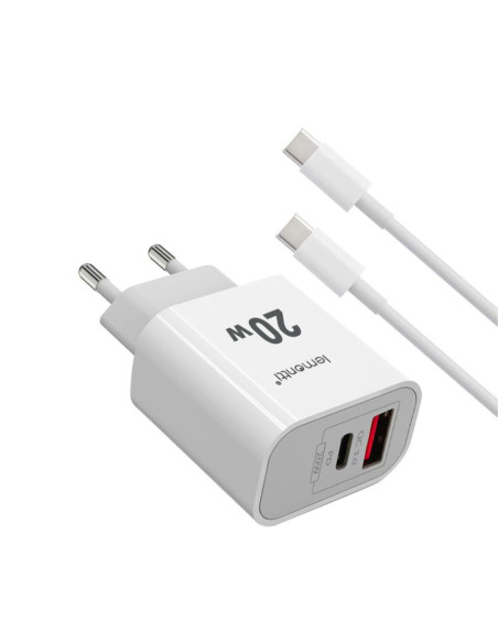 Incarcatoare telefoane LEMONTTI Lemontti Set Incarcator Retea Fast Charge 20W 1 x PD Type-C + 1 x USB-A Quick Charge 3.0 si cabl