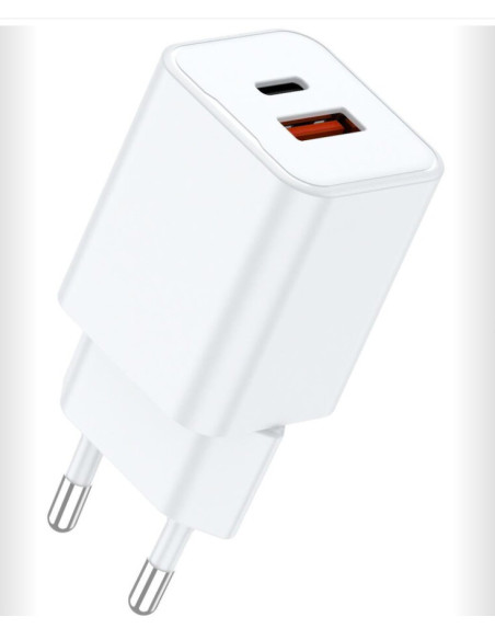 Cabluri periferice LEMONTTI Lemontti Incarcator Retea GaN Dual Port 1x Type-C si 1x USB-A QC 3.0, 25W, Alb