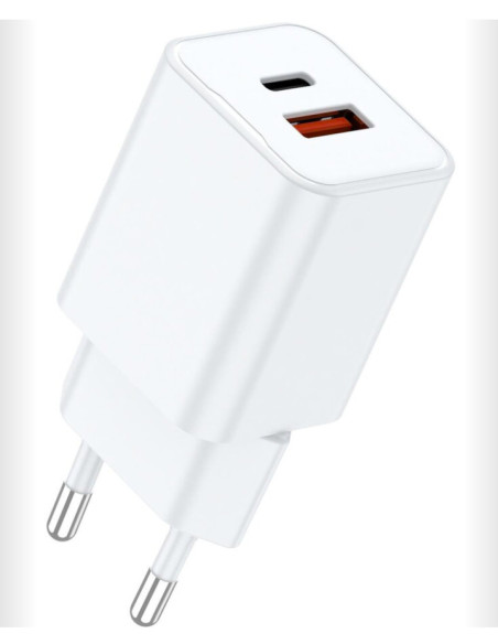 Cabluri periferice LEMONTTI Incarcator Retea Lemontti GaN Dual Port 1x Type-C si 1x USB-A, 30W, EU Plug, Alb